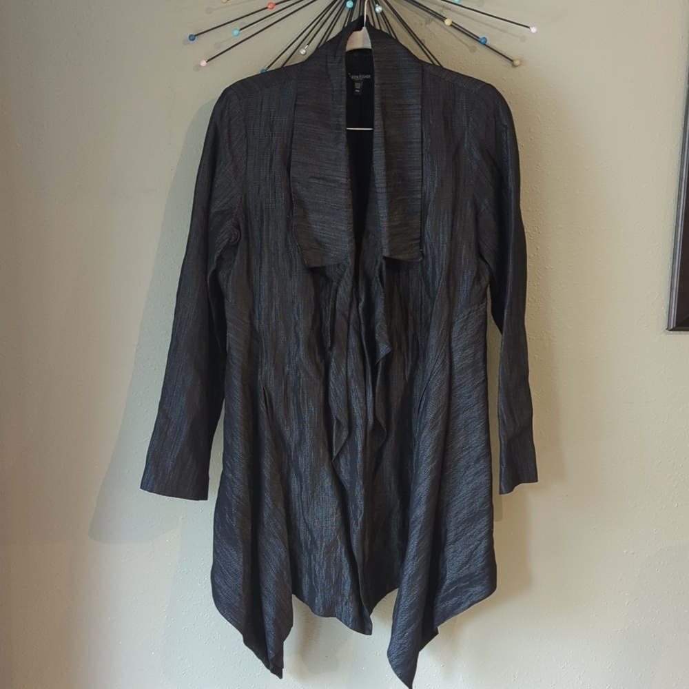 Eileen Fisher Petite Metallic Jacket Asymmetrical Bottom Size PM  Minimalist